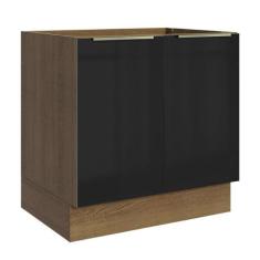 Balcão Madesa Lux 80 cm 2 Portas - Rustic/Preto, Rustic/Preto