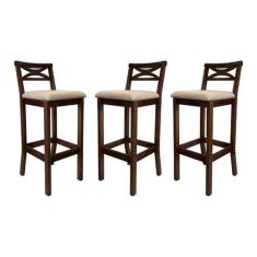 Kit 3 Banquetas Media Estofada para Bancada Madri Madeira Capuccino Su