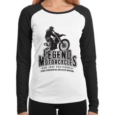 Baby Look Raglan Legend Motorcycle Manga Longa - Foca na Moda, Branco,