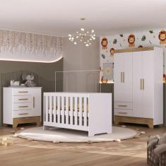 Quarto de Bebê com Guarda Roupa 4 Portas 2 Gavetas Cômoda 4 Gavetas 1 