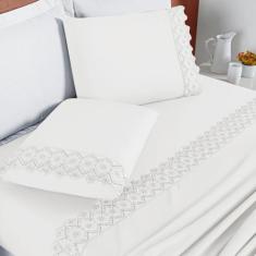 Jogo De Cama Casal Queen London Bordado Inglês 200 Fios 4pç Super Maci