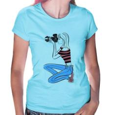 Baby Look Fotógrafa Art - Foca na Moda, Azul bebê, M