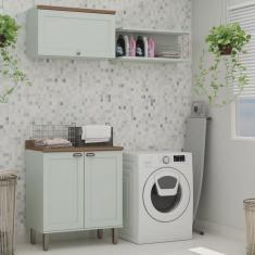 Kit Área de Serviço Balcão 2 Portas e Armário Aéreo 100% Mdf Acquaflex