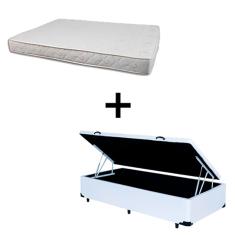 Cama Box Baú Solteiro 88 Tecido Sintético Branco Com Colchão Solteiro Roma Espuma D45 Bege 55x88x188