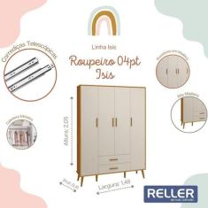 Guarda Roupa Infantil Isis 4 Portas e 2 Gavetas Areia/Savana - Reller 