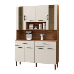 Armário de Cozinha Compacta 8 Portas e 2 Gavetas 121cm Gold Nogueira/Off White - Pallazio