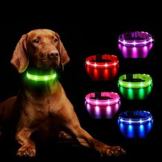 MASBRILL Coleiras para cães iluminadas RGB coleira de cachorro com LED piscante recarregável resistente à água que brilha para passeios noturnos para cães pequenos, médios e grandes