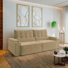 Sofá Retrátil Reclinável 4 Lugares 250cm Porta Copos e USB Embaúba Ext