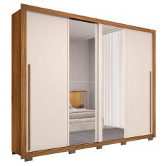 Guarda Roupa Casal 2 Portas de Correr com Espelho Praticus Freijó/Off White - Caemmun