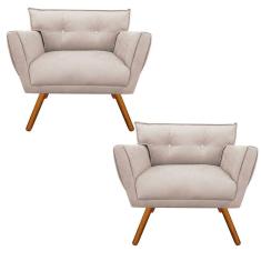 Kit 02 Poltronas Anitta Bege Com Strass Pés Palito Castanho