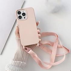 Estojo macio de silicone líquido para cordão transversal de luxo para iPhone 13 12 Mini 11 Pro XR X XS Max 7 8 plus SE 2020 Capa para alça de ombro, rosa, para iPhone X