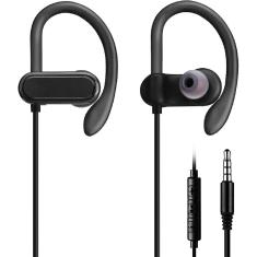 [Atualizado] Fones de ouvido com fio, ganchos de ouvido e microfone seguros para esportes, corrida, academia, exercícios 