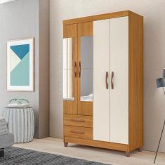 Guarda Roupa Roupeiro Solteiro 4 Portas com Espelho 2 Gaveta