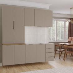 Cozinha Modulada 4 Peças sem Tampo sem Rodapé 2 Aéreos e 2 Balcões Ipanema Cabecasa Madeiramadeira Cinza Trama