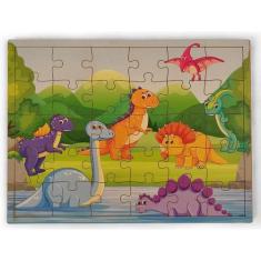 Quebra Cabeça Dinossauros 30 Peças Madeira - Brinque E Leia