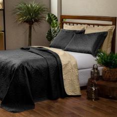 Cobre Leito Dupla Face Floral Casal Padrão 3 Peças - Preto - Casaborda
