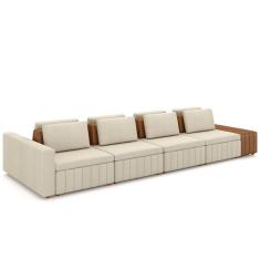 Sofá Ilha E Puff Sala Living 465cm Siesta M22 Linho Cru/marrom - Mpozenato