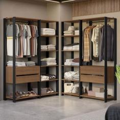 Guarda-roupa Closet Modulado Valencia 4 Gavetas 358cm Rustic/preto Madesa 04