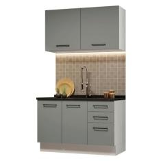 Cozinha Compacta Madesa Agata 120001 com Armário e Balcão (sem Tampo e Pia) - Branco/cinza