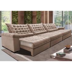 Sofá Retrátil E Reclinável 3,85m Molas Ensacadas Cama Inbox Big Space Com Bordado 3d Velusoft Bege