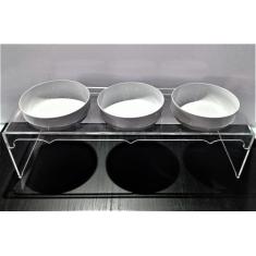 Comedouro triplo para cães e gatos - com 3 potes animais grande porte 