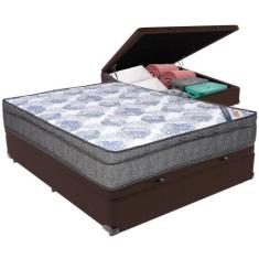 Cama Box Baú Marrom E Colchão Iso Superpocket Molas Ensacadas Casal Or