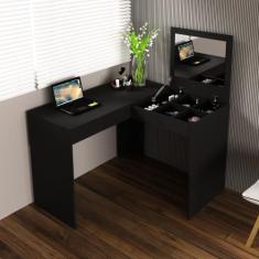 Escrivaninha Mesa Escritório Penteadeira em L com Espelho Espresso Móv