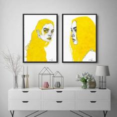 Kit 02 Quadros Decorativos Women Yellow 45x34Cm