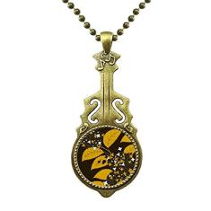 DIYthinker Colar preto com pintura de cultura japonesa com pingente de música de guitarra antiga