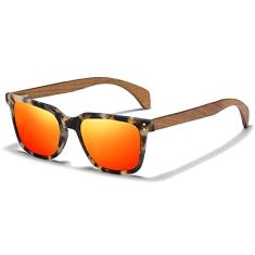 Óculos de Sol Masculino Artesanal de Madeira EZREAL Clássica Moda Quadrada com Proteção uv400 Polarizados (C4)