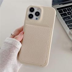 Carteira de couro de luxo capa para cartão para iPhone 14 Pro Max 11 12 13 Mini XR X XS 8 7 Plus SE Photo Slot Stand Cover, branco creme, para iPhone 14 Plus