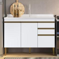 Balcão de Cozinha 100% MDF com Puxadores de Alumínio Casablanca GraLar Acetinado