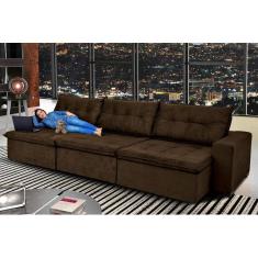 Sofá Austrália 4,12 Mts Retrátil, Reclinável Com Molas e Pillow no Assento Tecido Suede  - Cama InBox
