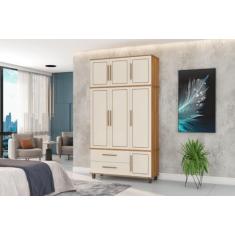 Roupeiro/Guarda Roupas HOU Triplex 3 Portas + 2 Gavetas Com Cabideiros em Alumínio Cor Nature/Off White