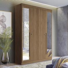 Guarda Roupa Solteiro Ripado 4 Portas2 Gavetas Antony com Espelhos Jatoba