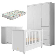Quarto de Bebê Eloá com Berço Americano Tutto New Branco Acetinado e Colchão Gazin – Phoenix Baby