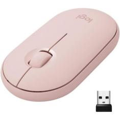 Mouse sem fio pebble logitech slim, usb, bluetooth - rosa