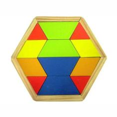 Mosaico Quebra Cabeça Colorido Sextavado - Madeira