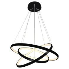 Lustre Pendente Moderno 60cm Anéis Led 89w 3 Arco Preto St517 - Qualit