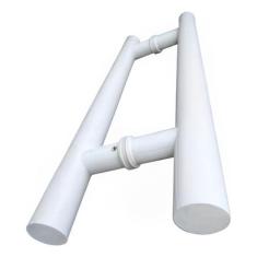 Puxador Tubular Branco Inox Polido Porta 45Cm 32Mm Vidro 3,2
