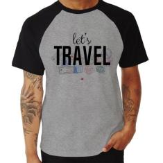 Camiseta Raglan Let's Travel - Foca na Moda, Cinza, Preto, GGG