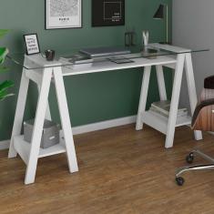 Mesa Escrivaninha Cristal Com Tampo De Vidro Branco - Artany