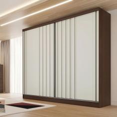 Guarda Roupa Solteiro Ripado 2 Portas 4 Gavetas - Galati-Ipê/Off White - Made Marcs