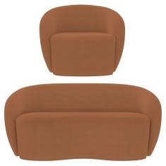 Sofá 3 Lugares Living 180cm E 1 Poltrona Giratória Garbin Z08 Boucle Terracota - Mpozenato