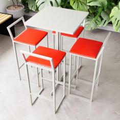 Conjunto Mesa Alta Bar Bistrô Quadrada Branca 4 Banquetas Confort Esto