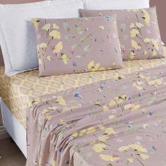 Jogo De Cama Lençol Solteiro 03 Peças Microfibra Estampada Ayla - Floral Lavanda