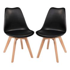 Kit 2 Cadeiras Charles Eames Leda Luisa Saarinen Design Wood Estofada Base Madeira - Preta