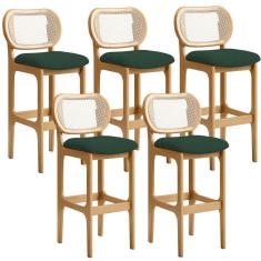 Kit 05 Banquetas Altas Para Cozinha Bancada Sala Tela Betta Fixa L02 Suede Verde Musgo - Lyam