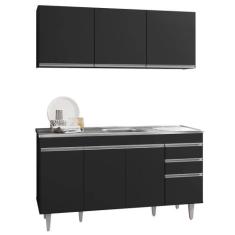 Armário Aéreo Argélia e Balcão Gabinete com Pia Inox Marrocos 150cm Pr