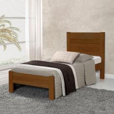 Cama Com Colchão Solteiro Lara Madeira - Castanho - Marrom